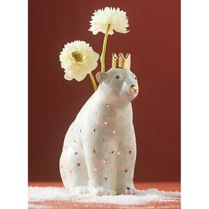 Anthropologie POLAR BEAR Winterland Animal Ceramic Pattern Bud Vase Christmas